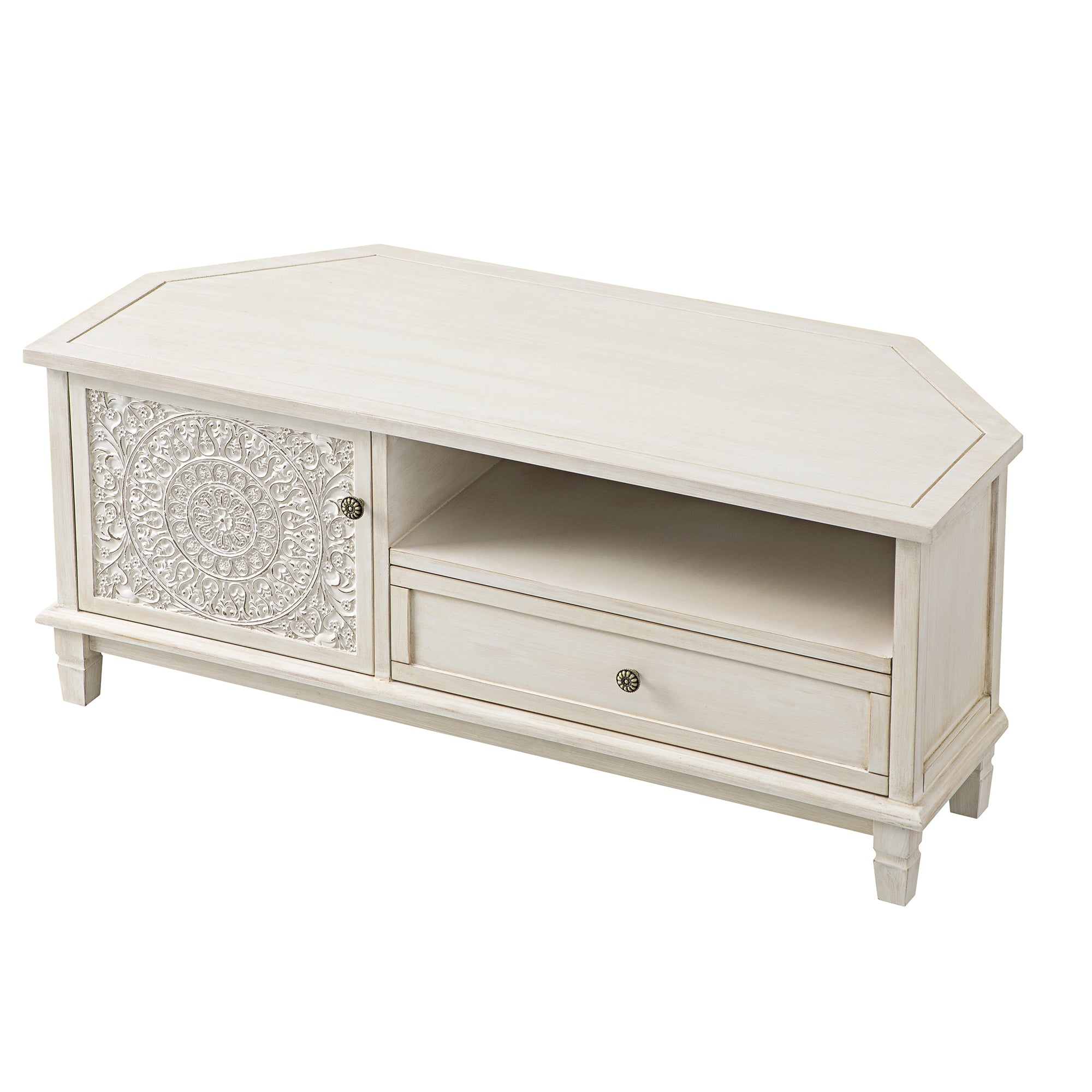 Chantilly Whitewashed Corner TV Unit