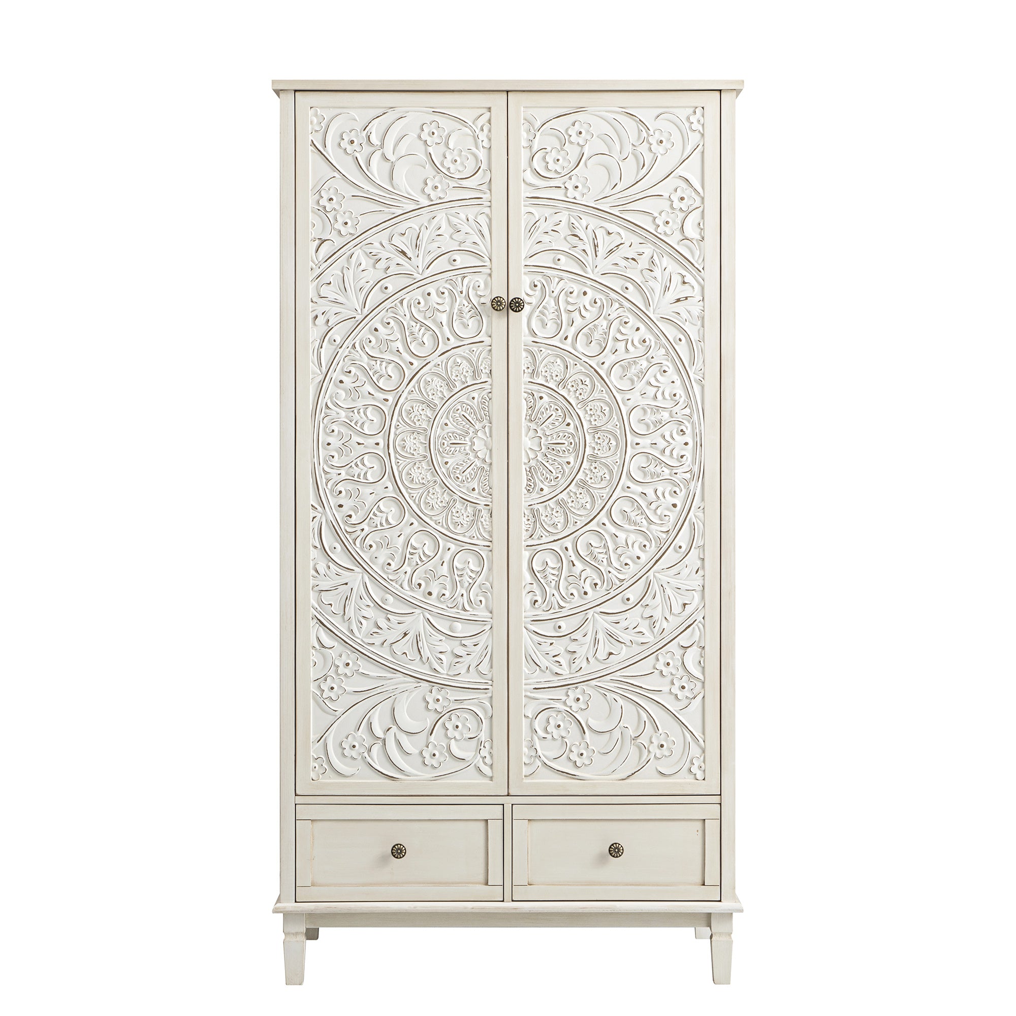 Chantilly Whitewashed Carved Double Wardrobe