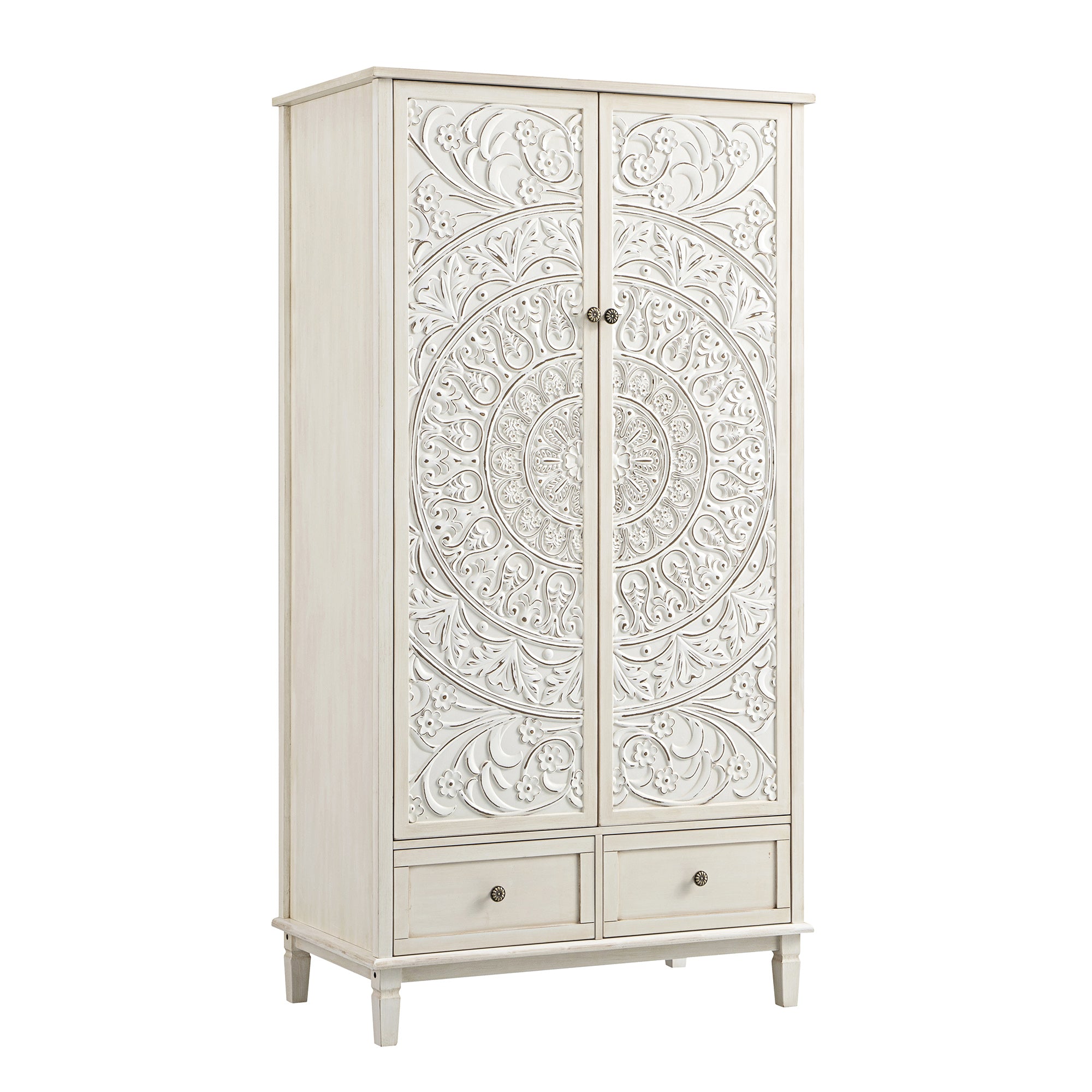 Chantilly Whitewashed Carved Double Wardrobe