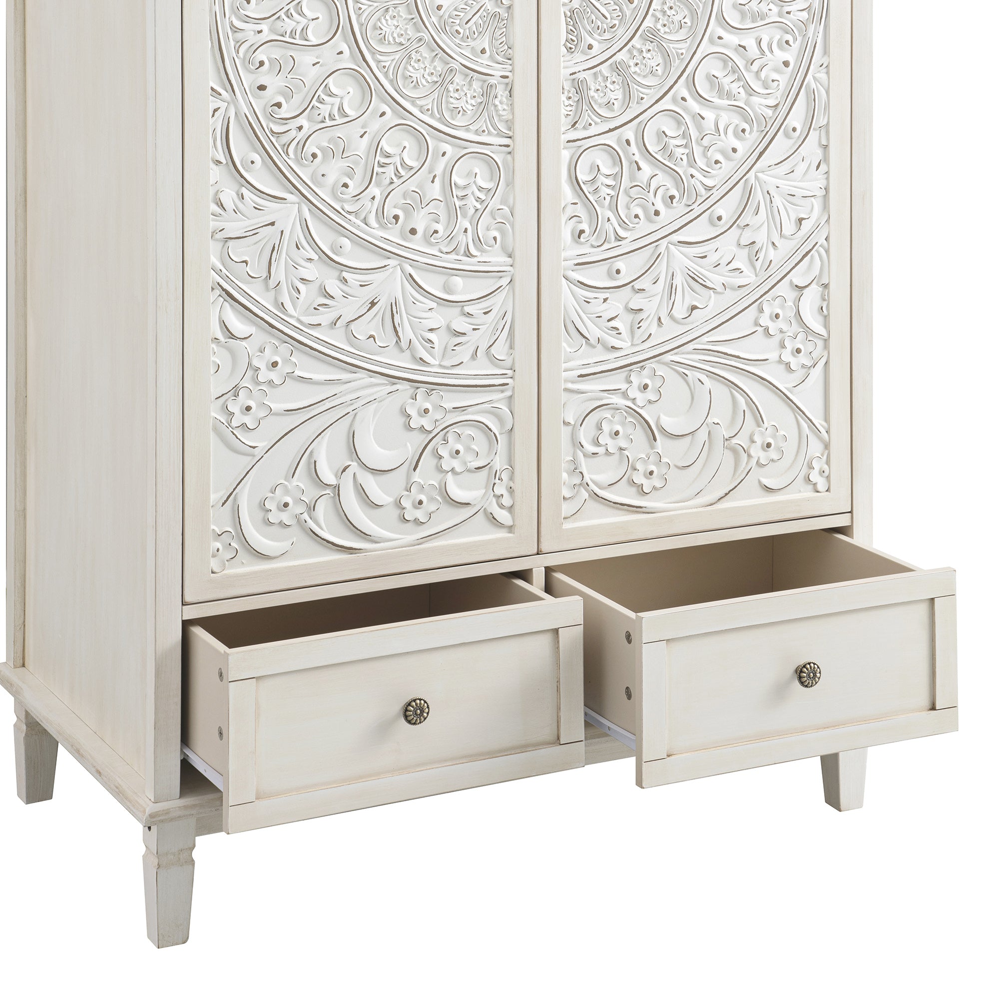 Chantilly Whitewashed Carved Double Wardrobe