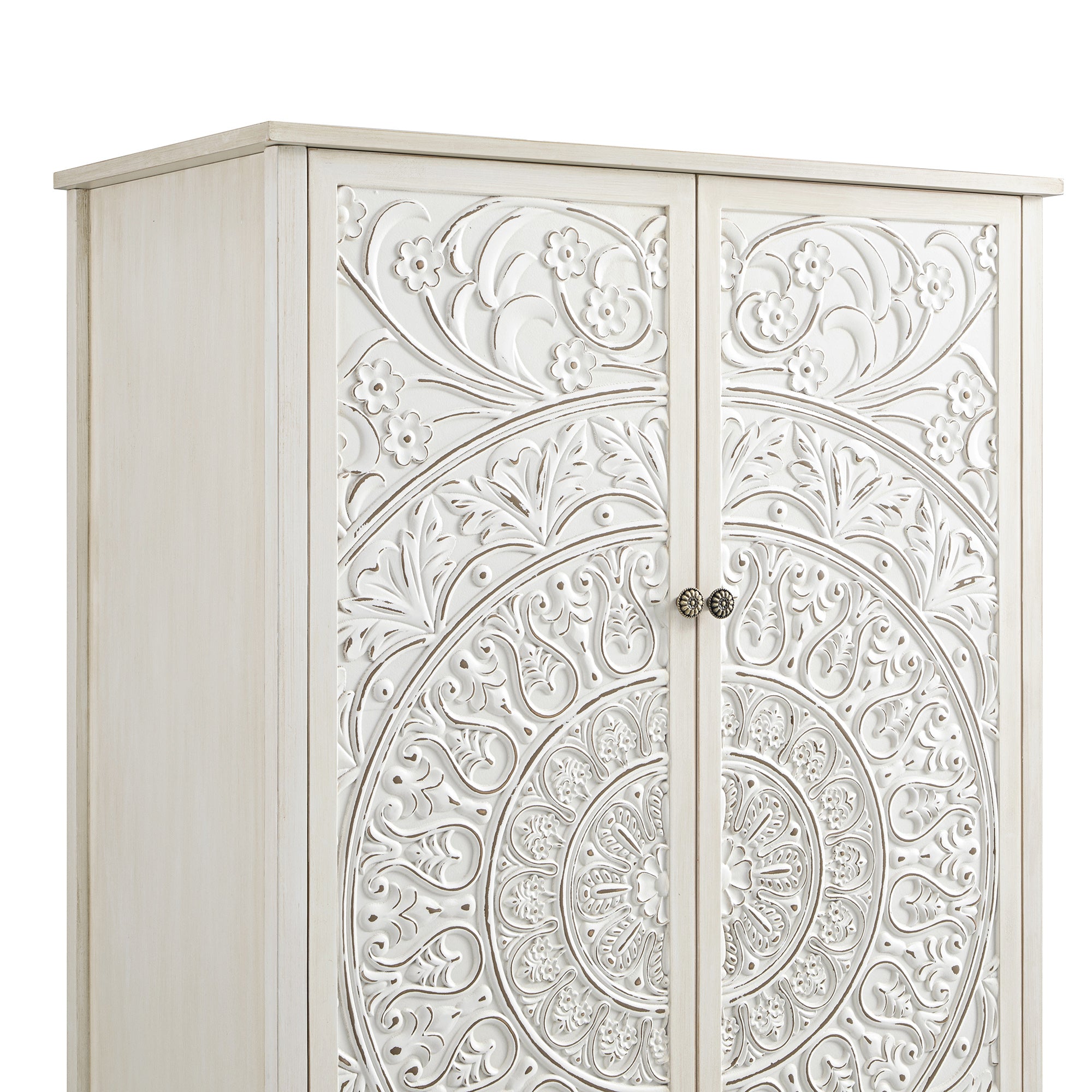 Chantilly Whitewashed Carved Double Wardrobe