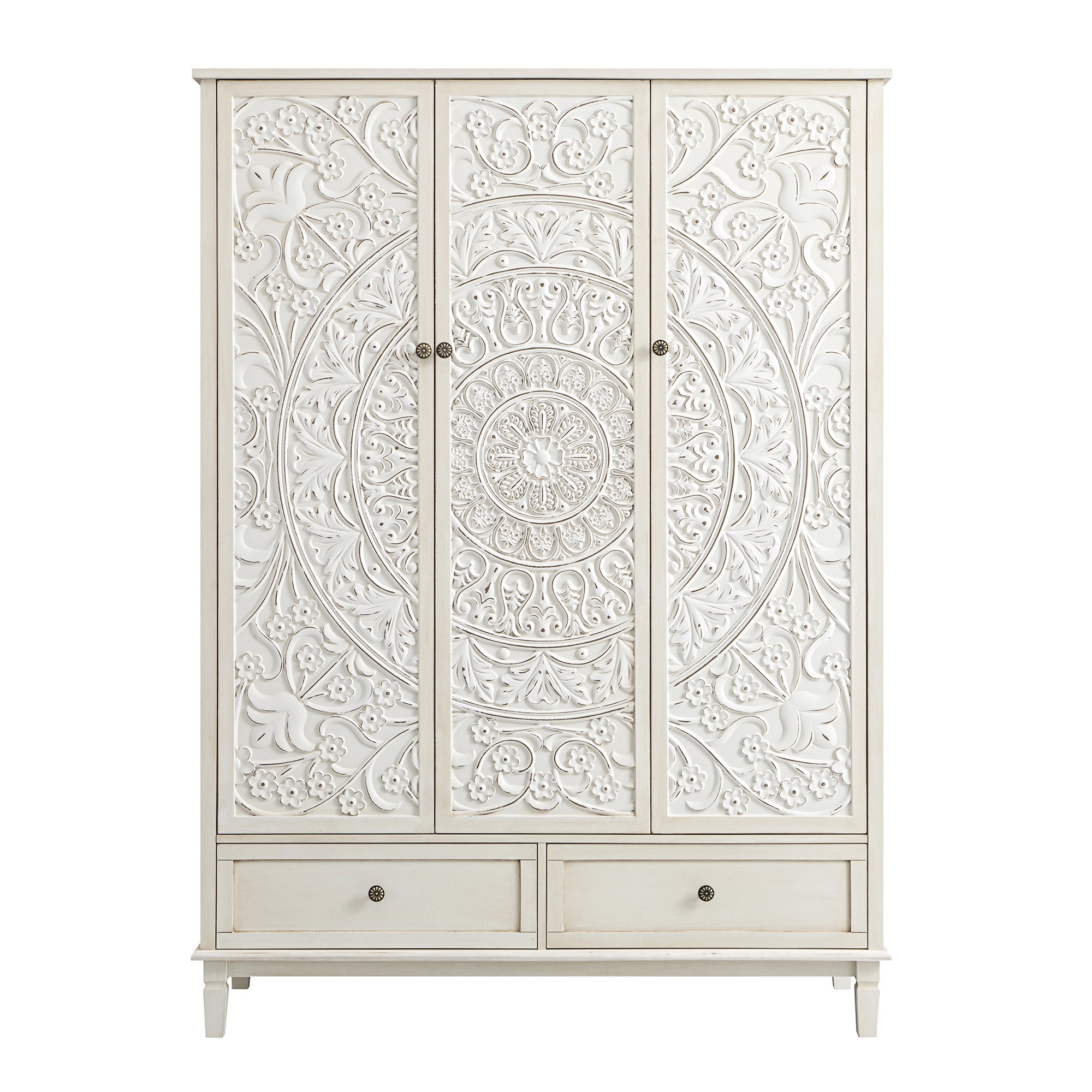 Chantilly Whitewashed Carved Triple Wardrobe