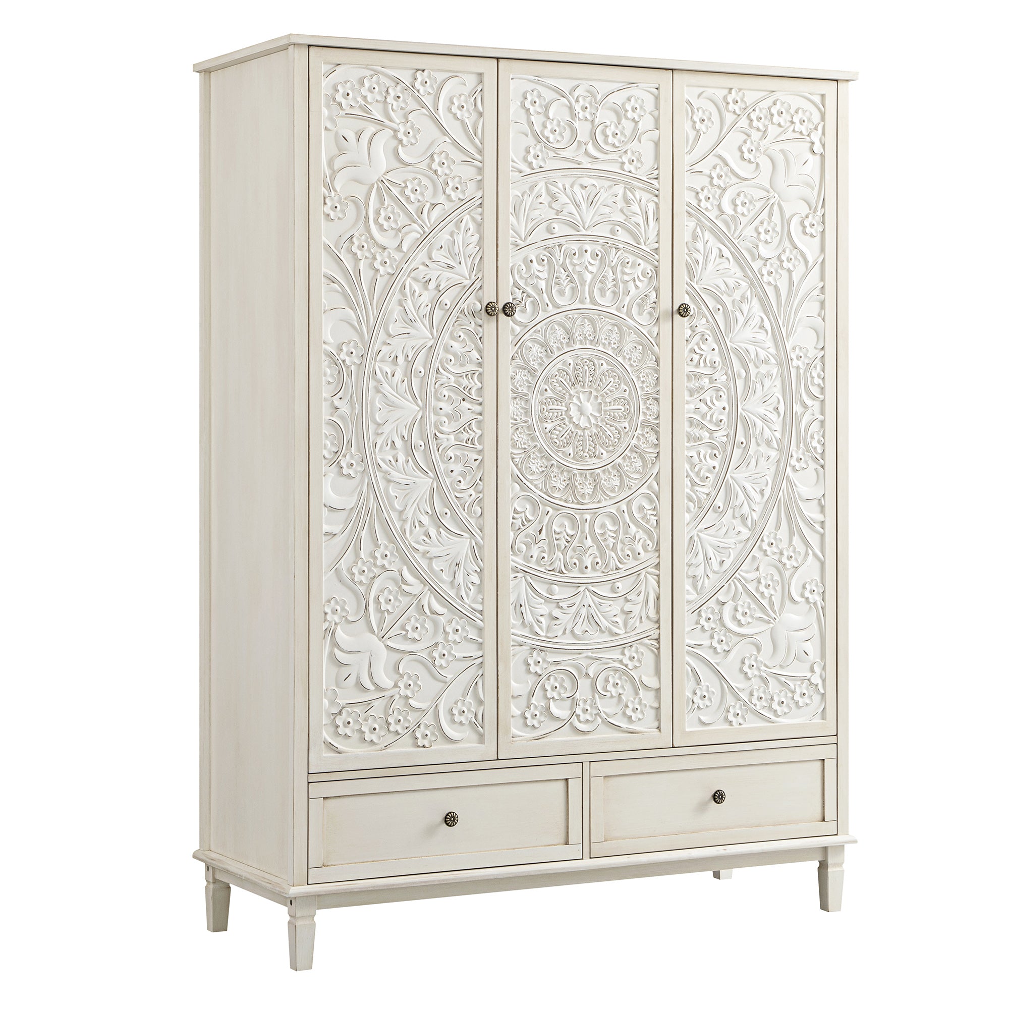 Chantilly Whitewashed Carved Triple Wardrobe