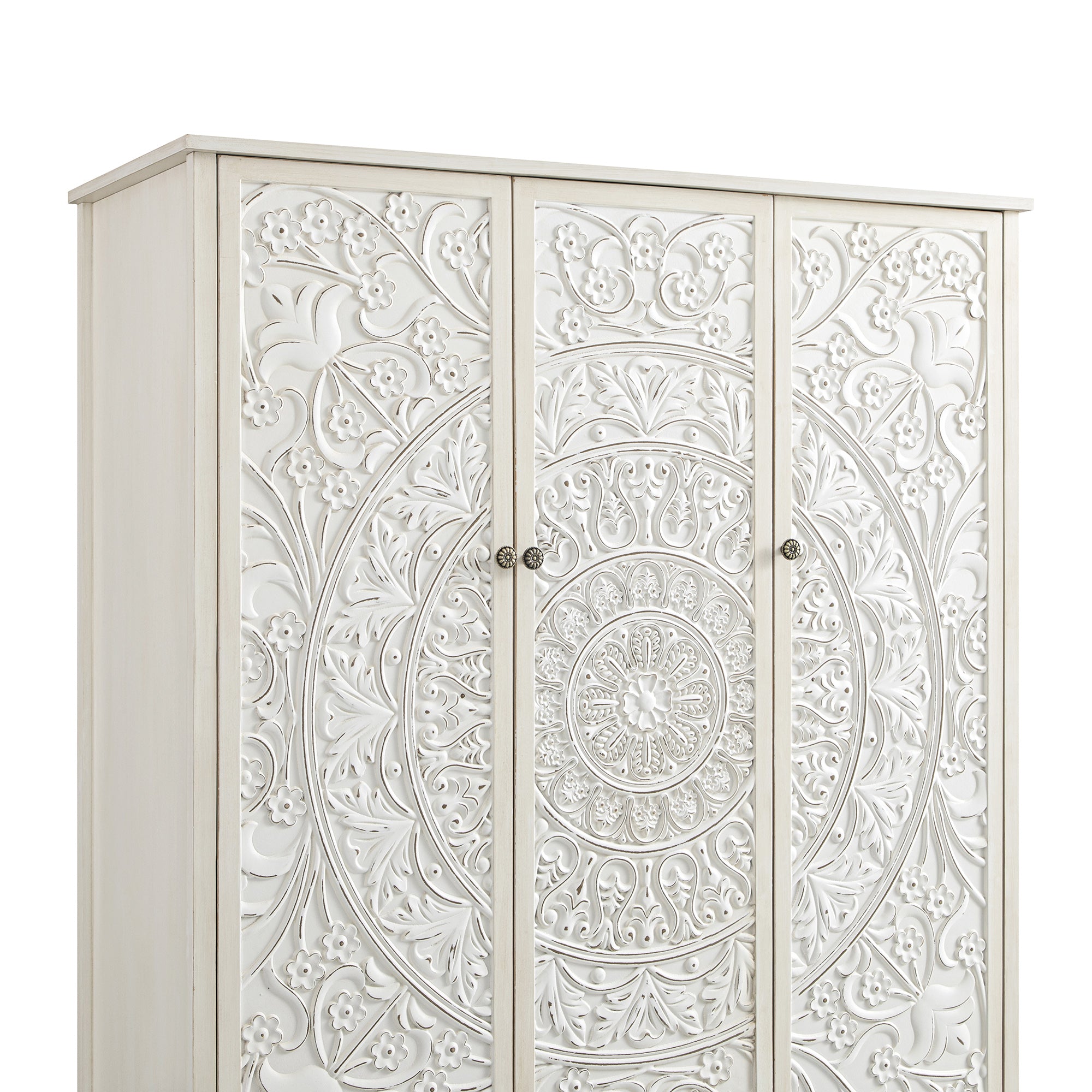 Chantilly Whitewashed Carved Triple Wardrobe