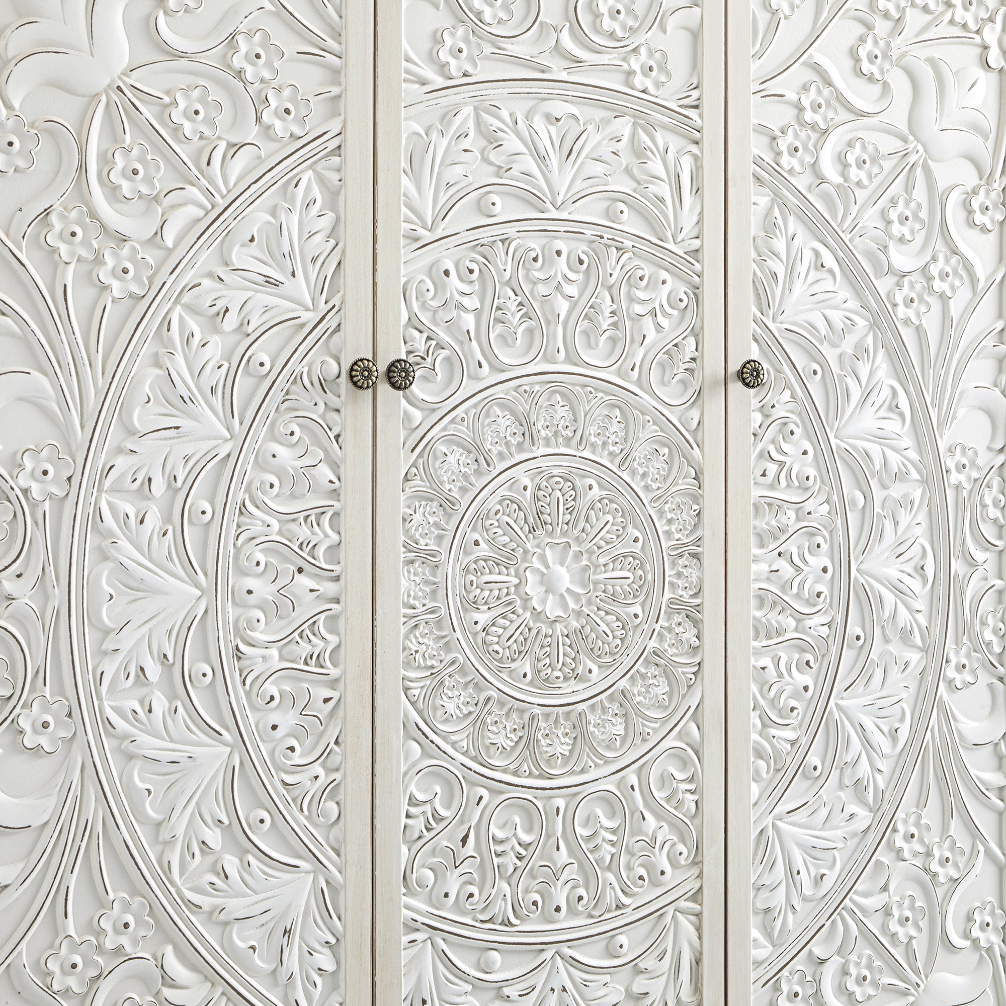 Chantilly Whitewashed Carved Triple Wardrobe