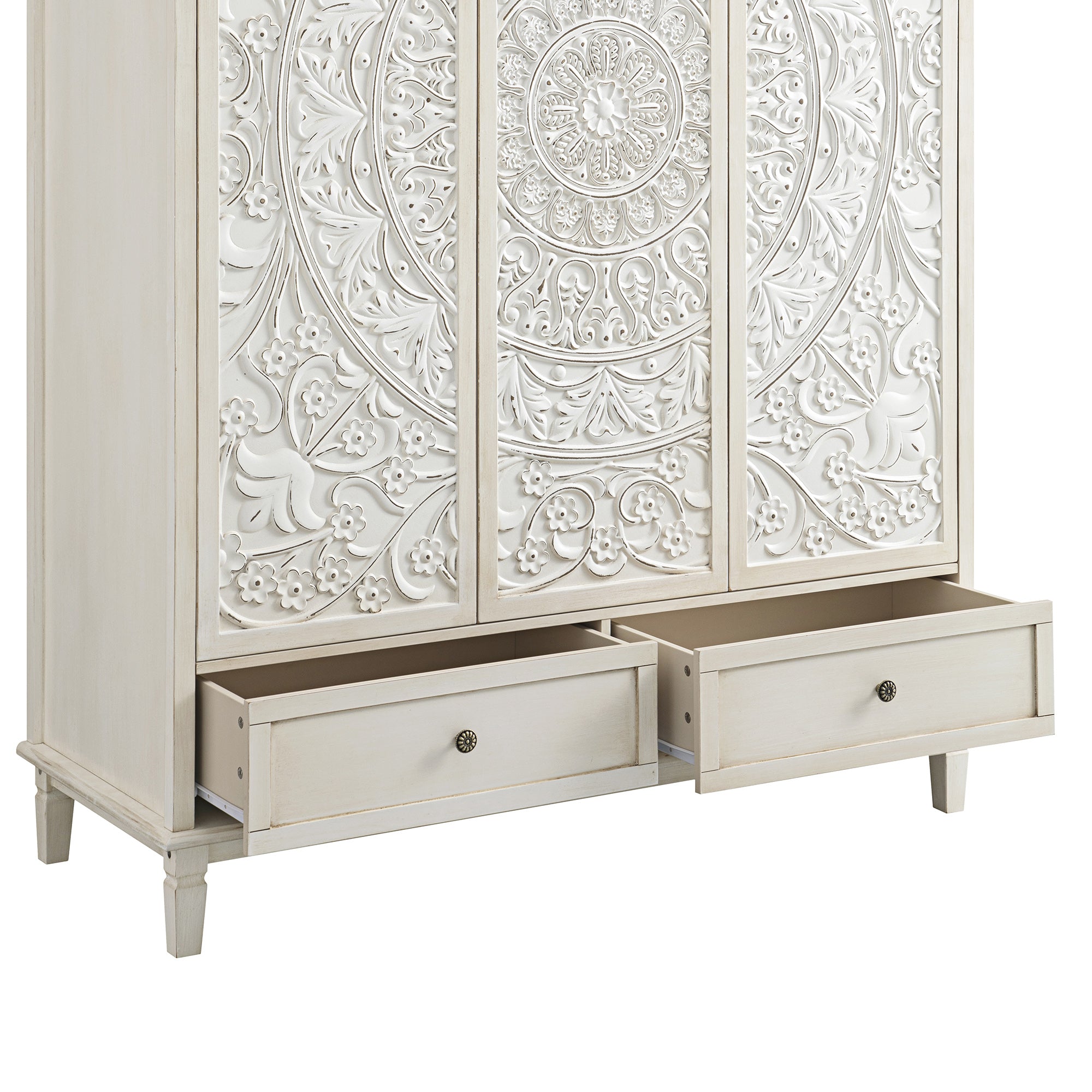 Chantilly Whitewashed Carved Triple Wardrobe