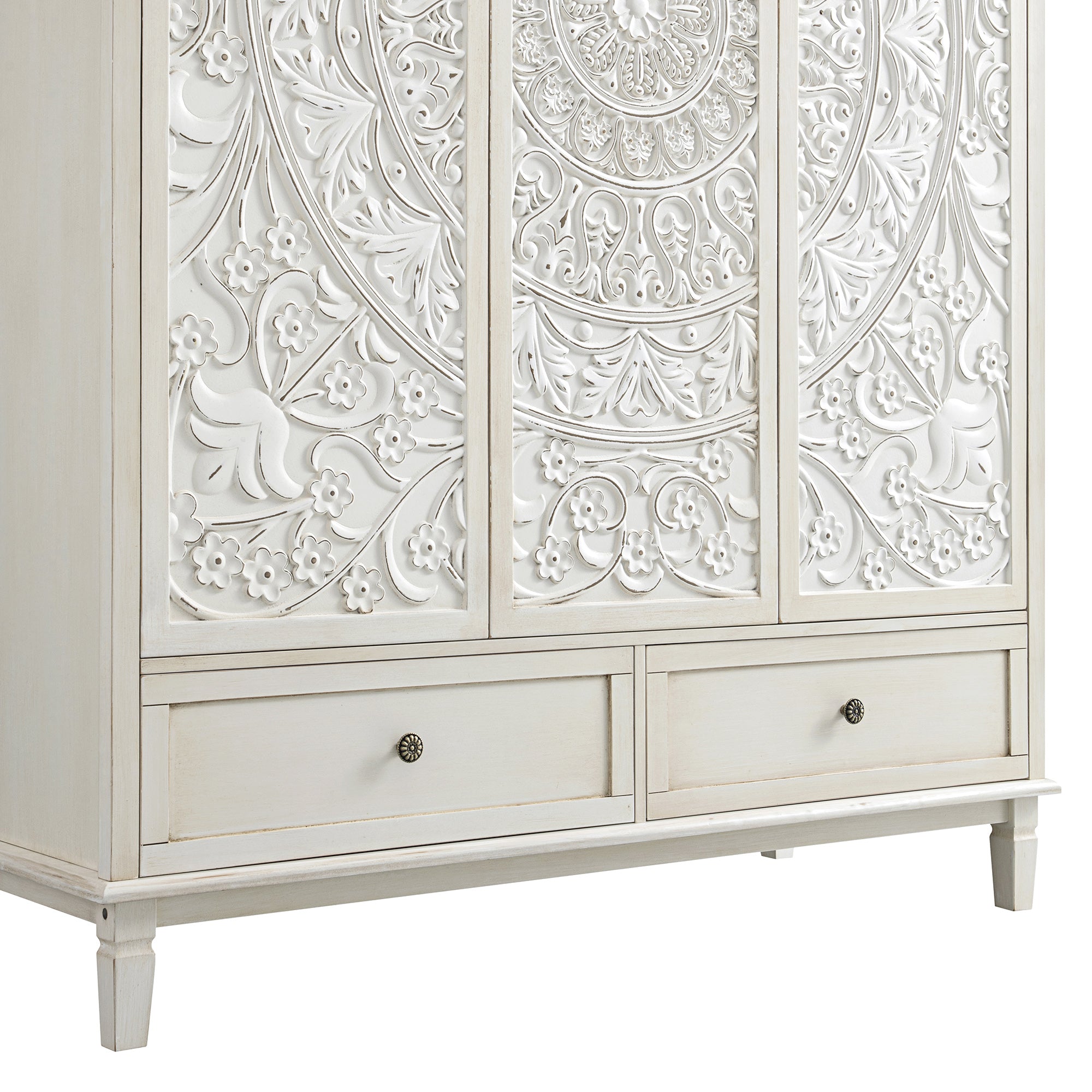 Chantilly Whitewashed Carved Triple Wardrobe