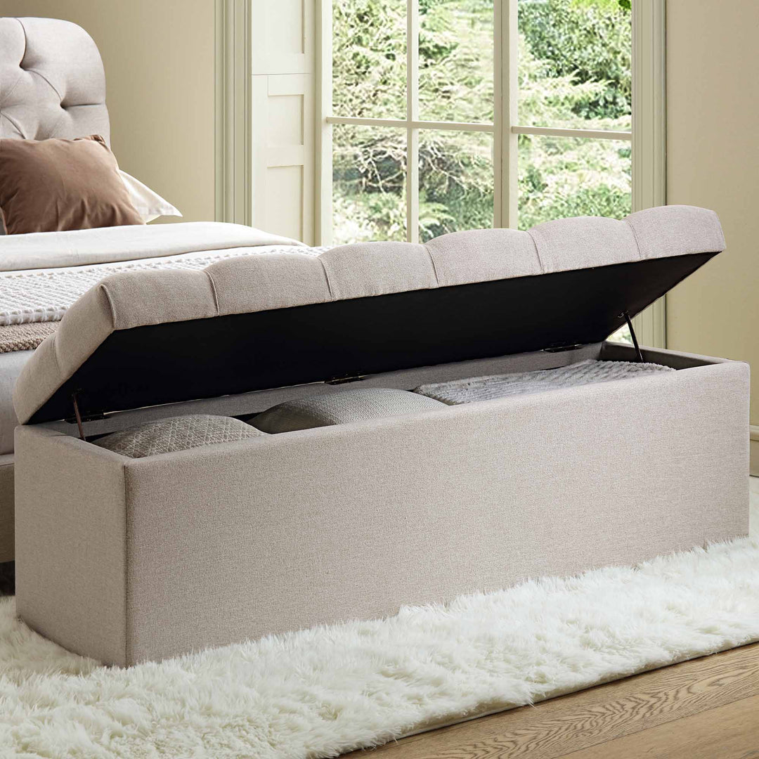 Leamington Deep-Buttoned Ottoman Storage Bench, Oatmeal Fabric | daals