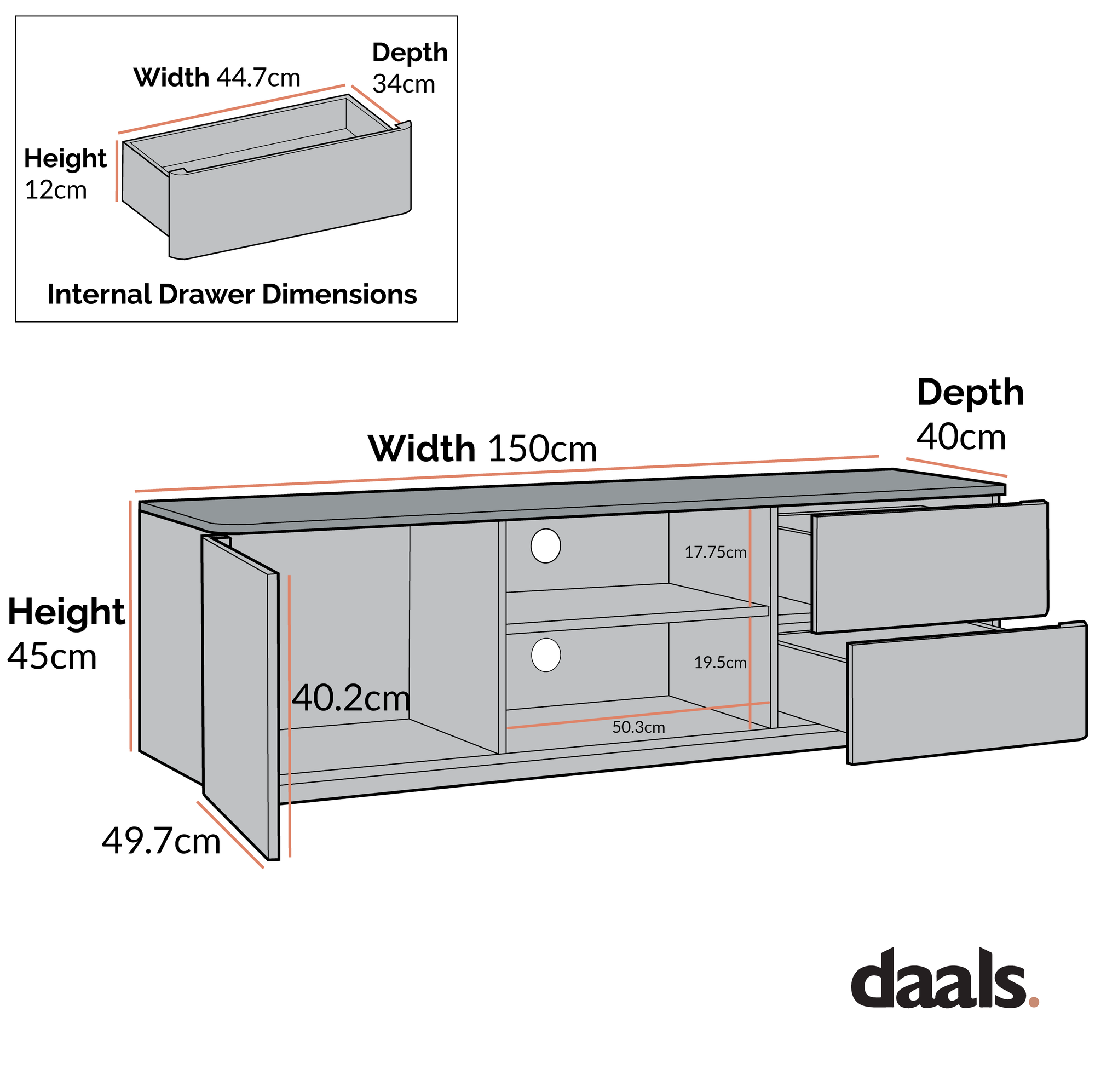 Agnes Curved Edge 150cm Wide TV Unit, White