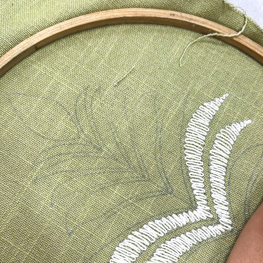 Vine Collection Green Palms Hand Embroidered Beaded Cushion