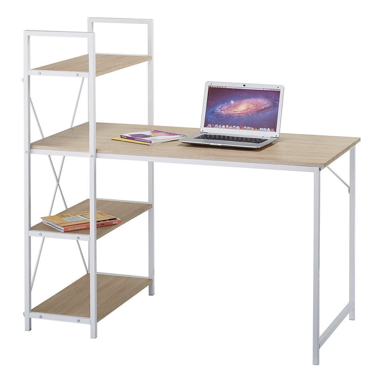 4-Tier Shelves Computer Workstation Desk, Natural Colour | daals