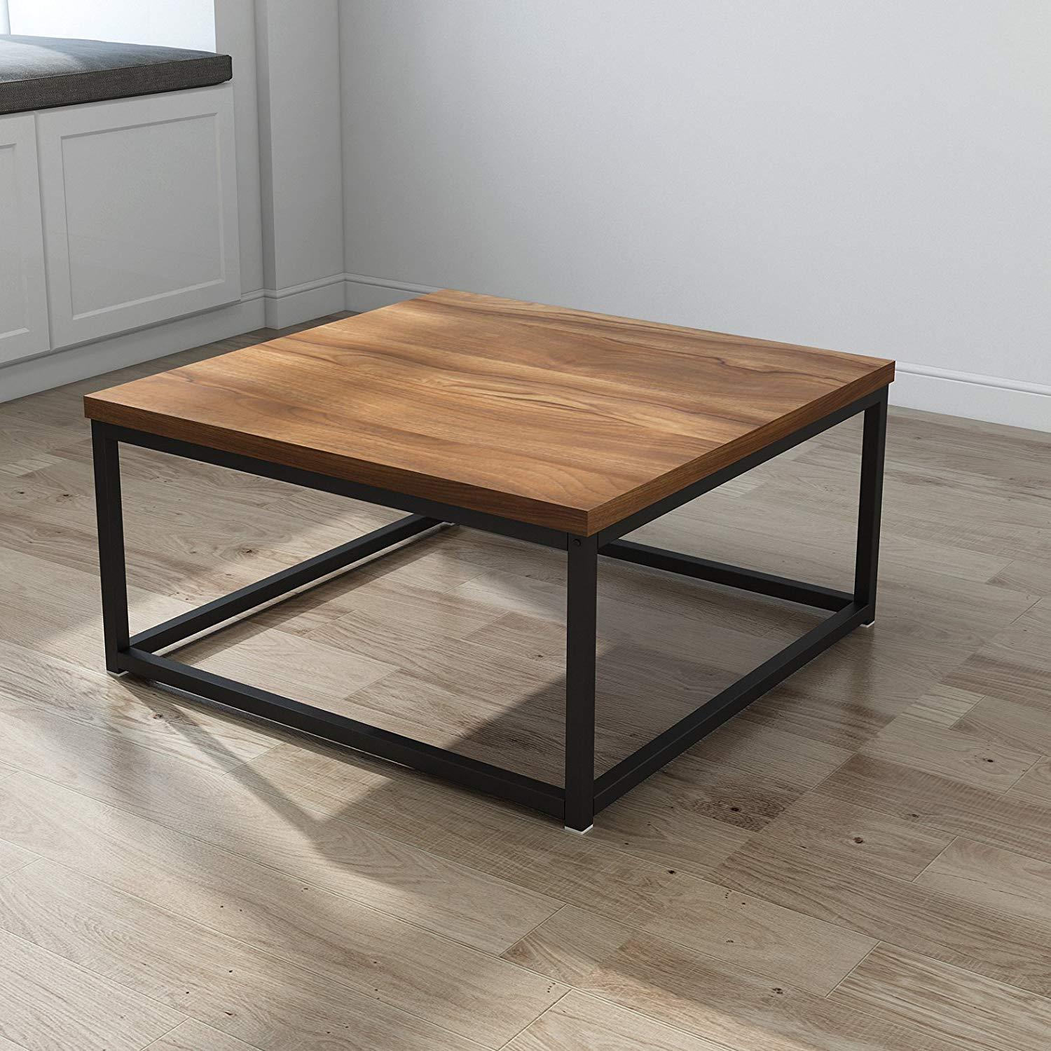 Clive Mid-Century Style Walnut Colour Coffee Table with Black Metal Frame