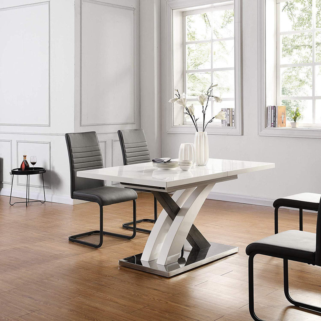 BASEL High Gloss White Extendable Dining Table 6 to 8-Seater with Stai ...