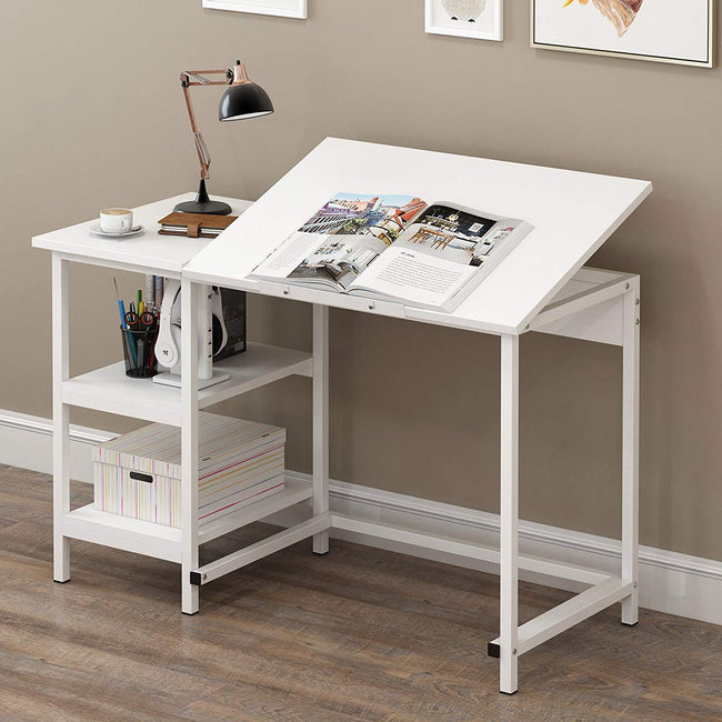 Atelier Adjustable Desk with Shelves in White | daals