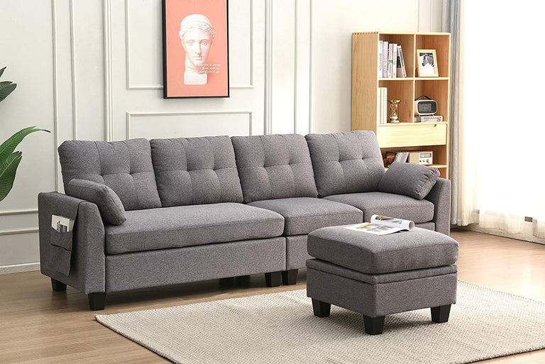 Brunswick Large 4-Seater Storage Chaise Sofa in Dark Grey | daals