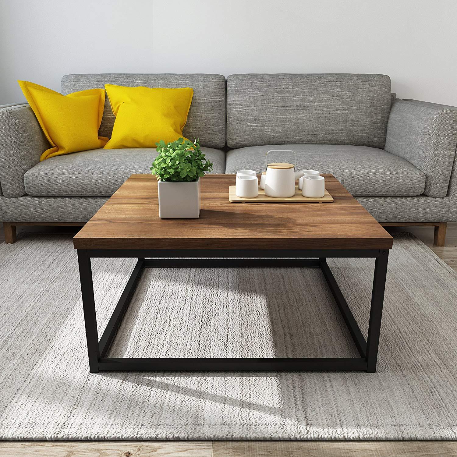 Clive Mid-Century Style Walnut Colour Coffee Table with Black Metal Frame