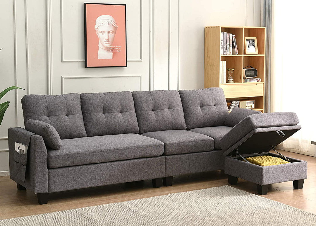 Brunswick Large 4-Seater Storage Chaise Sofa in Dark Grey | daals