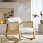 Fyne Ecru Boucle Rocking Armchair with Rattan Armrests | daals