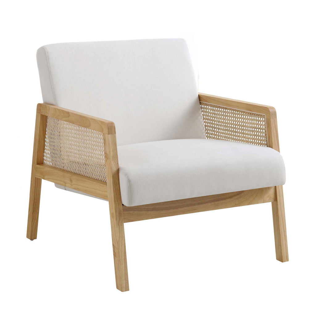 Fyne Beige Fabric Natural Frame Rattan Armchair | daals