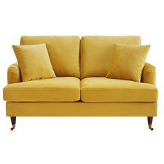 Brigette 2-Seater Mustard Velvet Sofa with Antique Brass Castor Legs ...