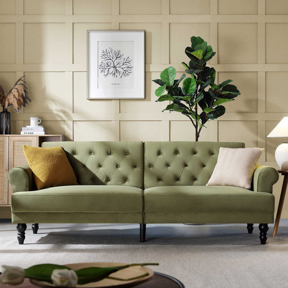 Hanney 3 Seater Chesterfield Sofabed In Moss Green Velvet Daals 6476