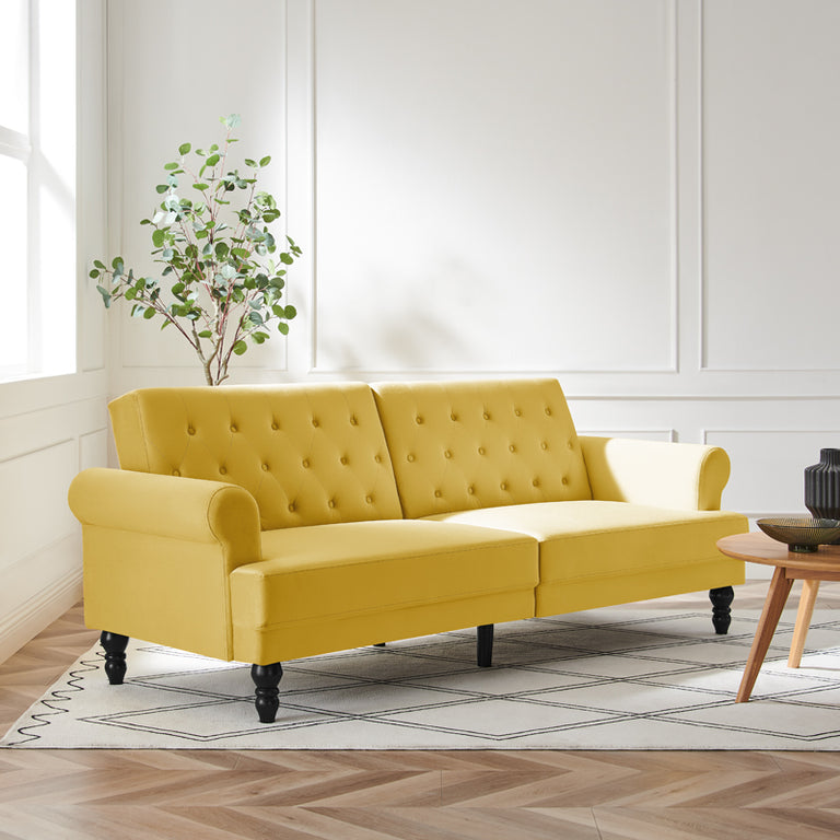 Hanney 3-Seater Chesterfield Sofabed in Mustard Yellow Velvet | daals