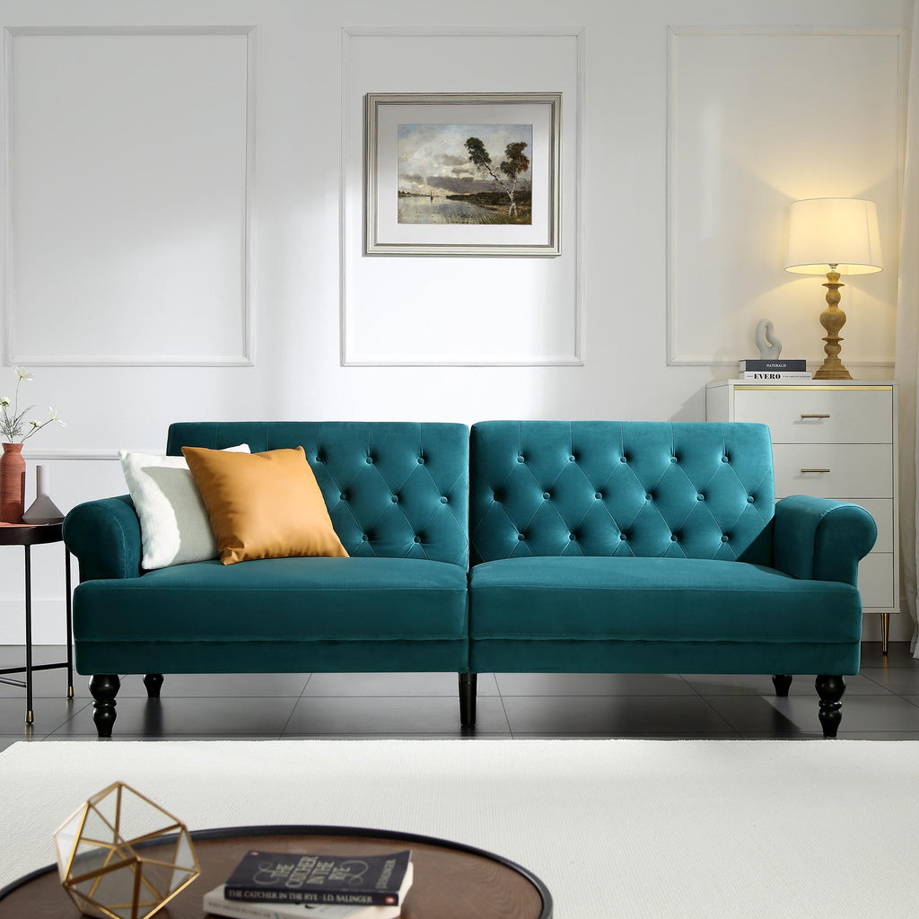 Hanney 3-Seater Chesterfield Sofabed in Teal Velvet | daals
