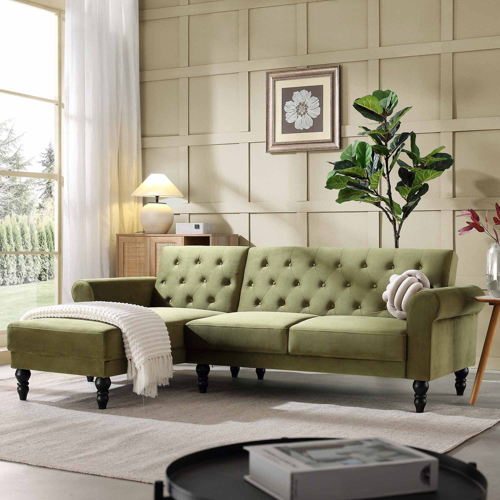 Hanney Chesterfield Chaise Sofabed In Moss Green Velvet Daals   AYSF 012 MOSSGREEN VEL Main 1000x 