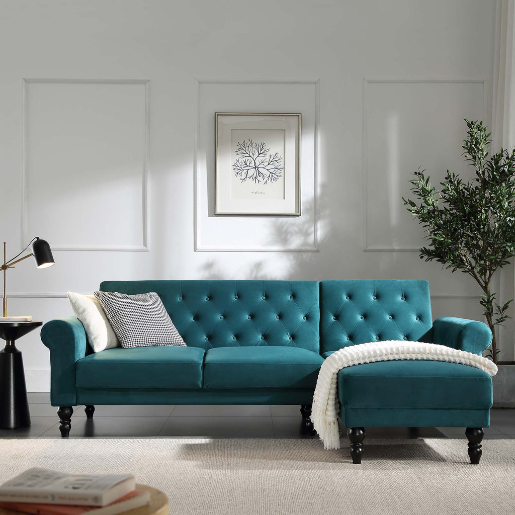 Hanney Chesterfield Chaise Sofabed in Teal Velvet | daals