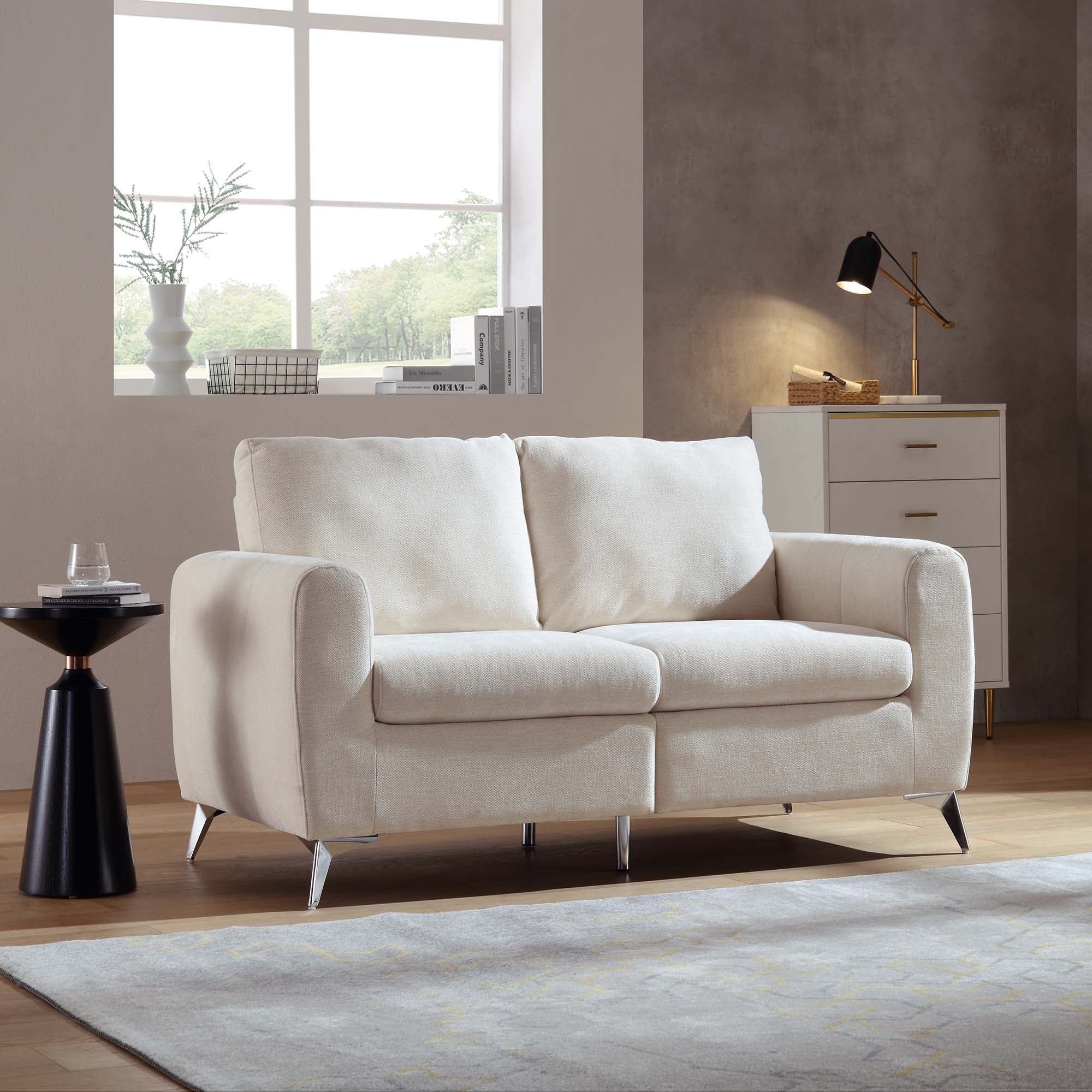 Noak 2-Seater Beige Woven Fabric Sofa with Chrome Legs