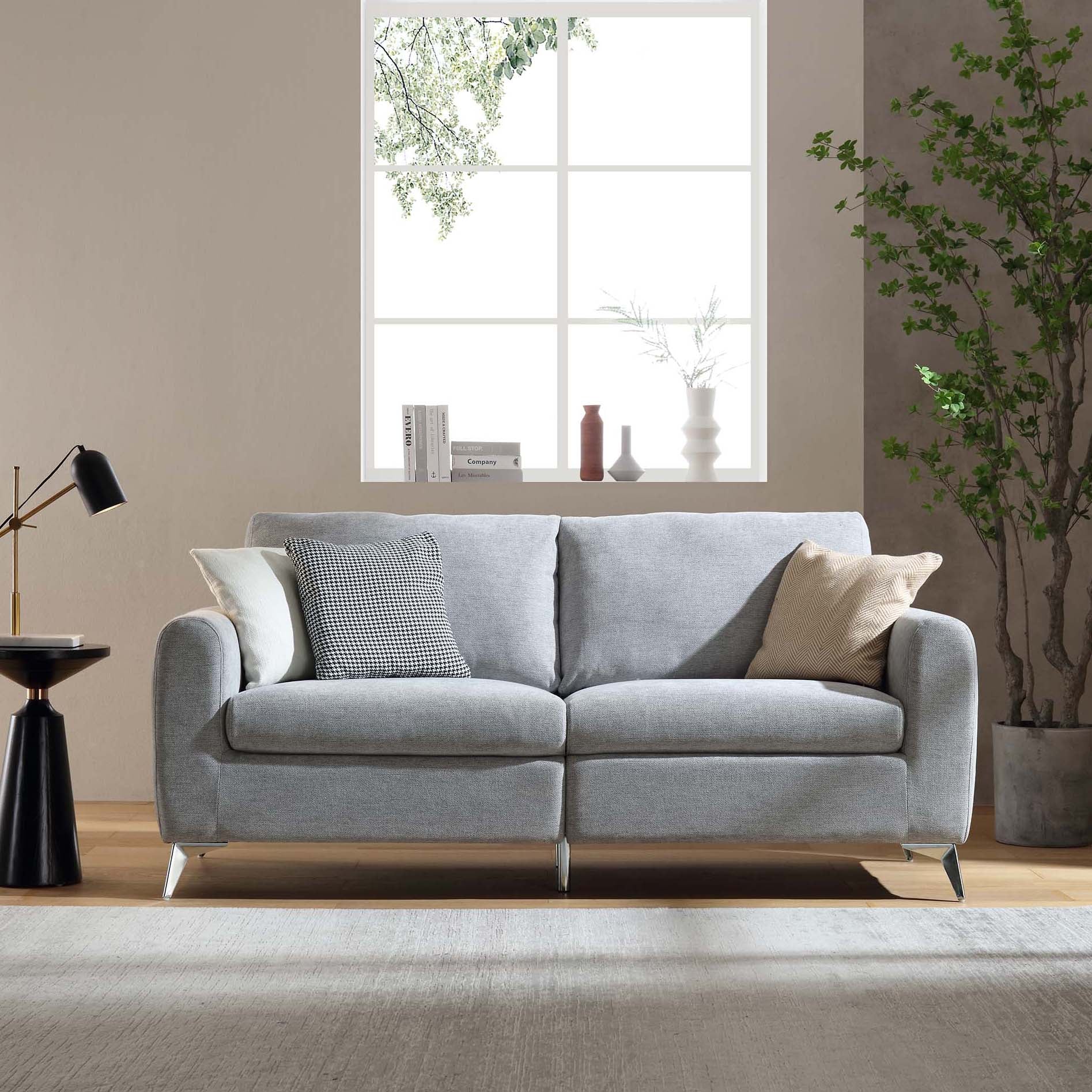 Noak 3-Seater Grey Woven Fabric Sofa with Chrome Legs