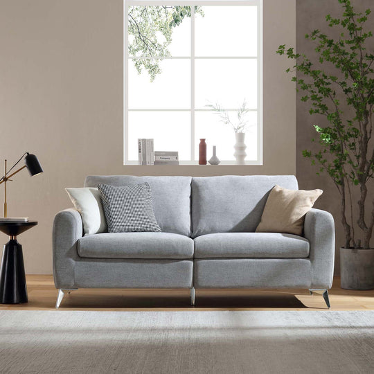 Noak 3-Seater Grey Woven Fabric Sofa with Chrome Legs | daals