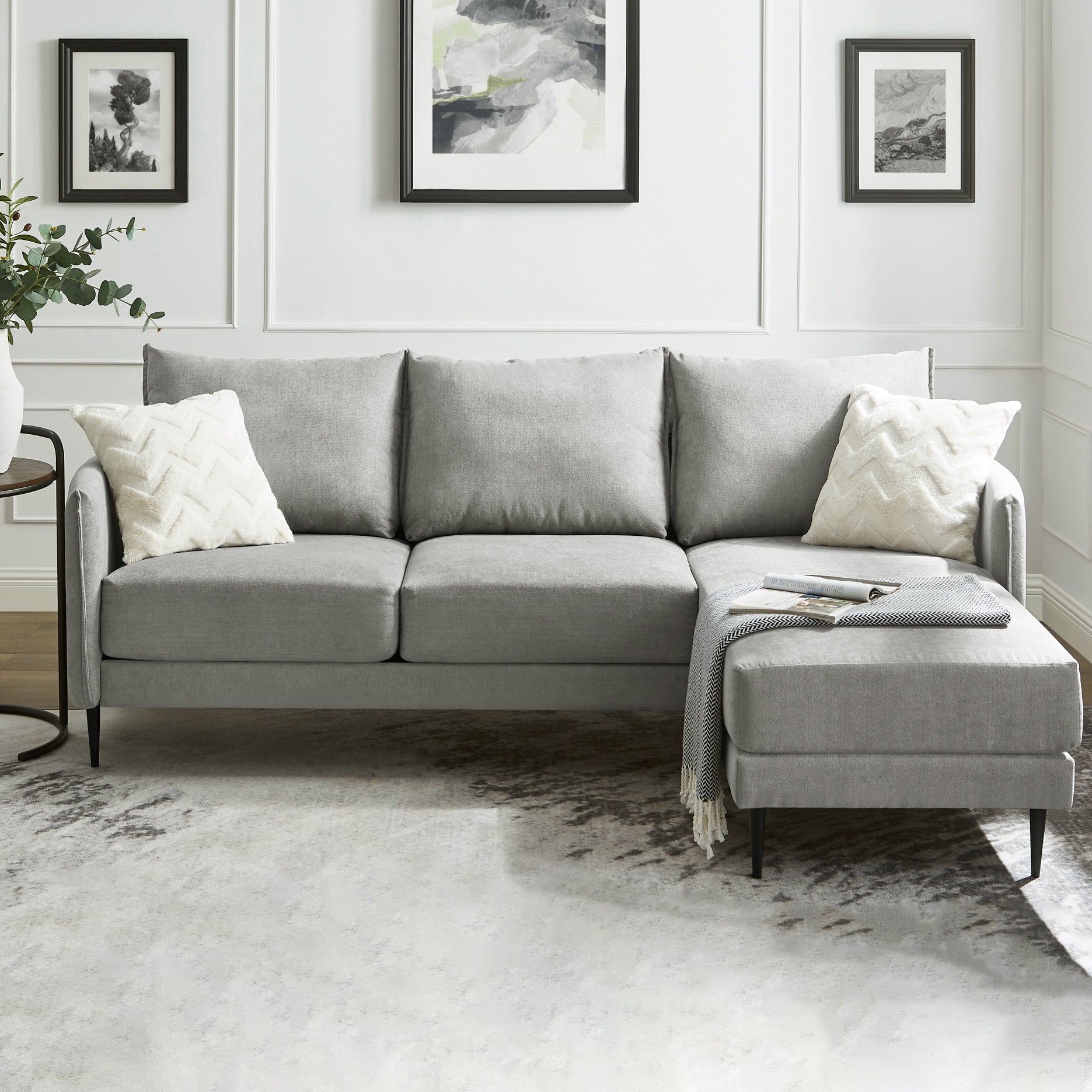 Bari Light Grey Brushed Fabric Chaise Sofa