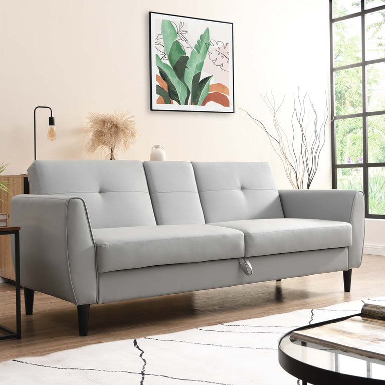 Latimer Grey Faux Leather 3-Seater Storage Sofa Bed | daals