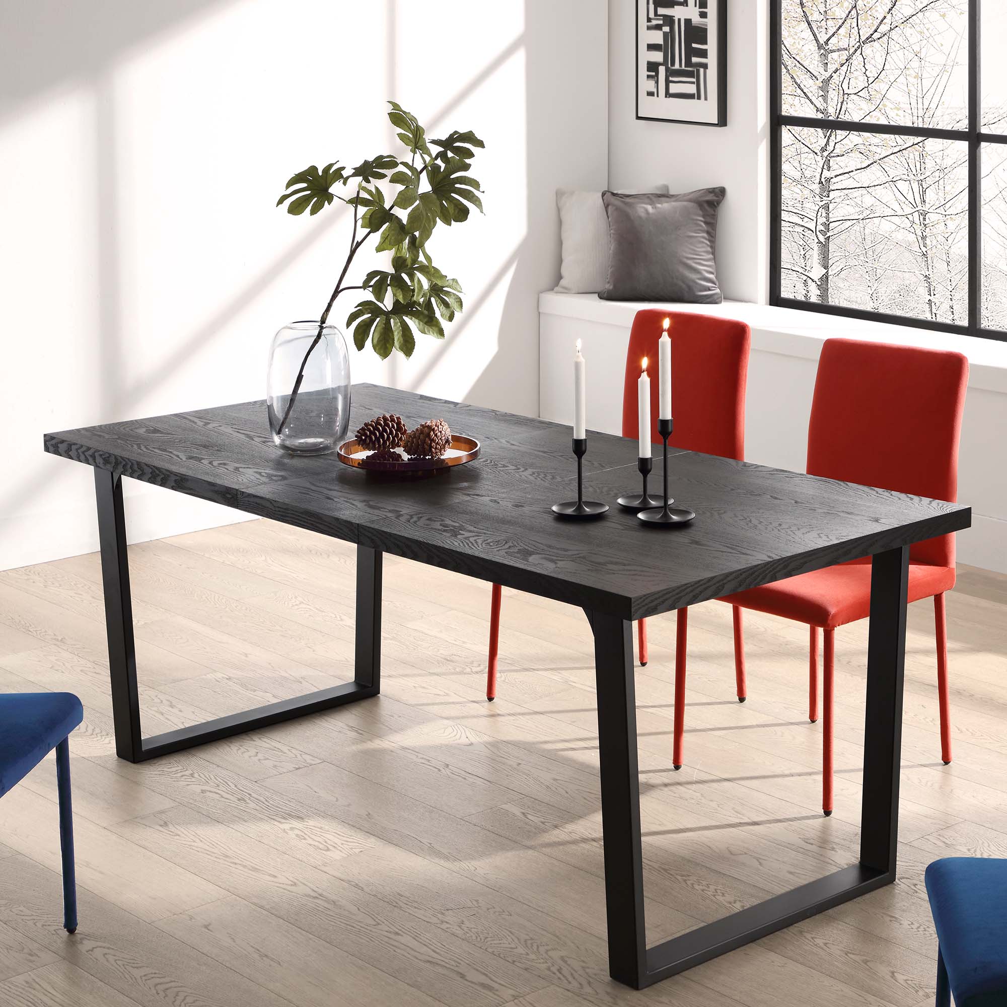 BERN 6-8 Seater Dark Oak Extending Dining Table with Metal Legs