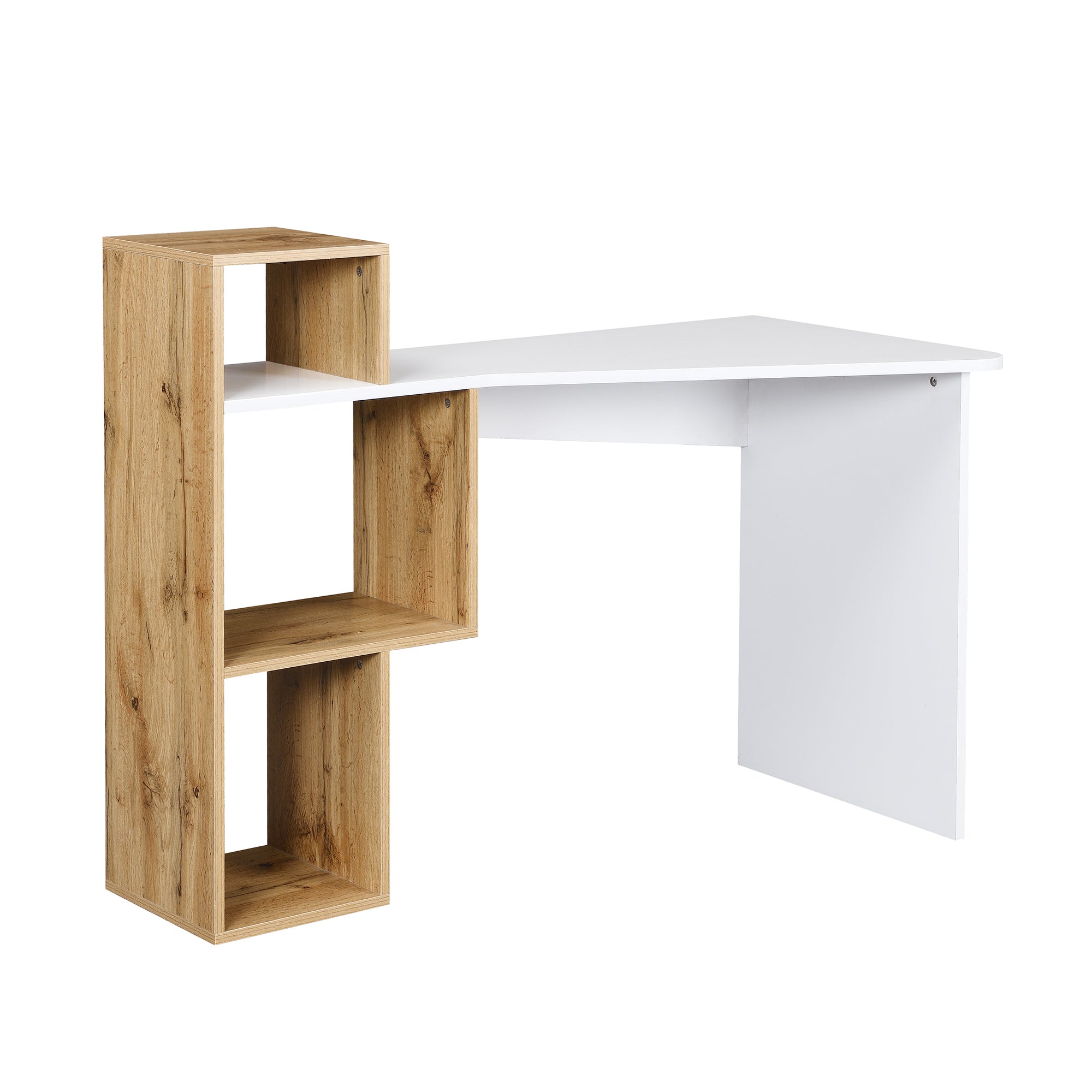 Mason White High Gloss Desk with Oak Effect Shelves