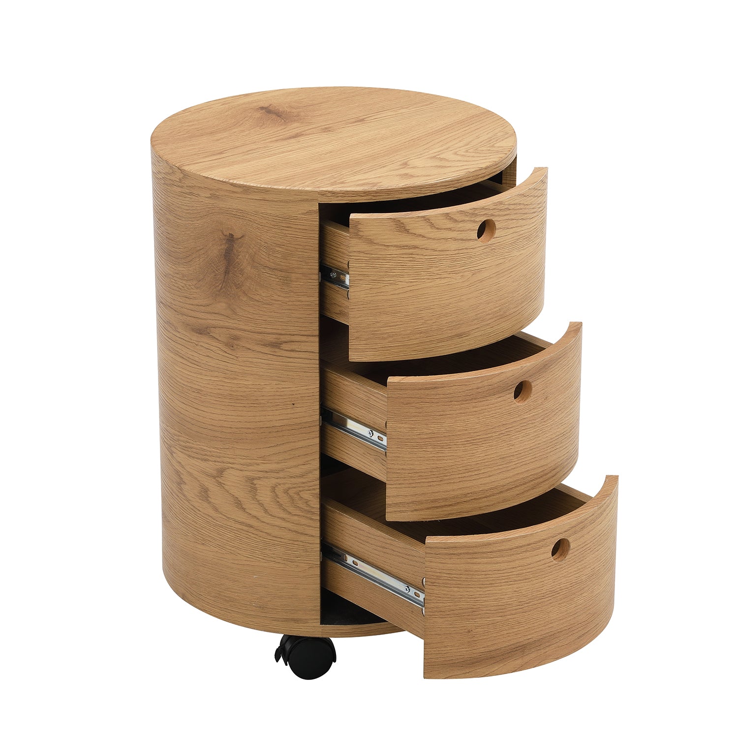 DOLIO Drum Chest Bedside Table, Barrel Side Table with Drawers Oak 3 Drawer