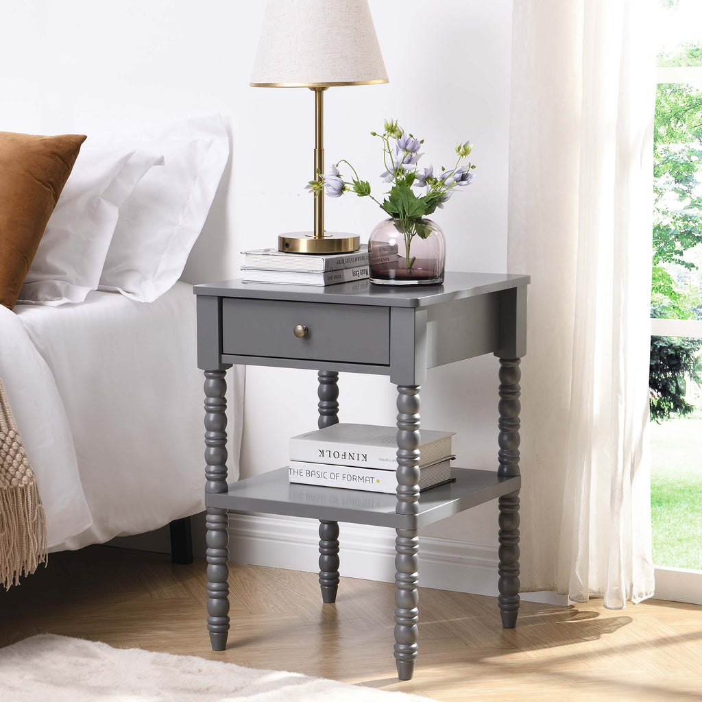 Aldwinke Dark Grey Bobbin 1 Drawer Side Table | daals