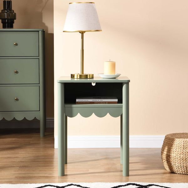 Henley Sage Green Scalloped Edge Bedside Table