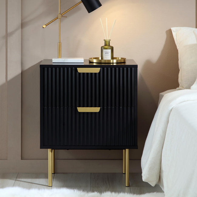 Richmond Ridged 2 Drawer Bedside Table, Matte Black | daals