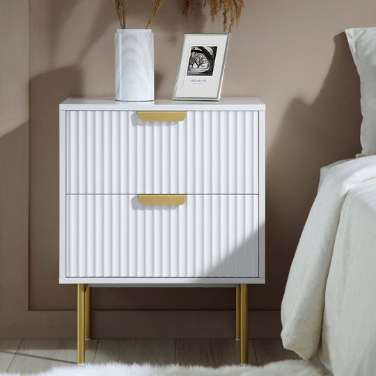 Richmond Ridged 2 Drawer Bedside Table, Matte White | daals