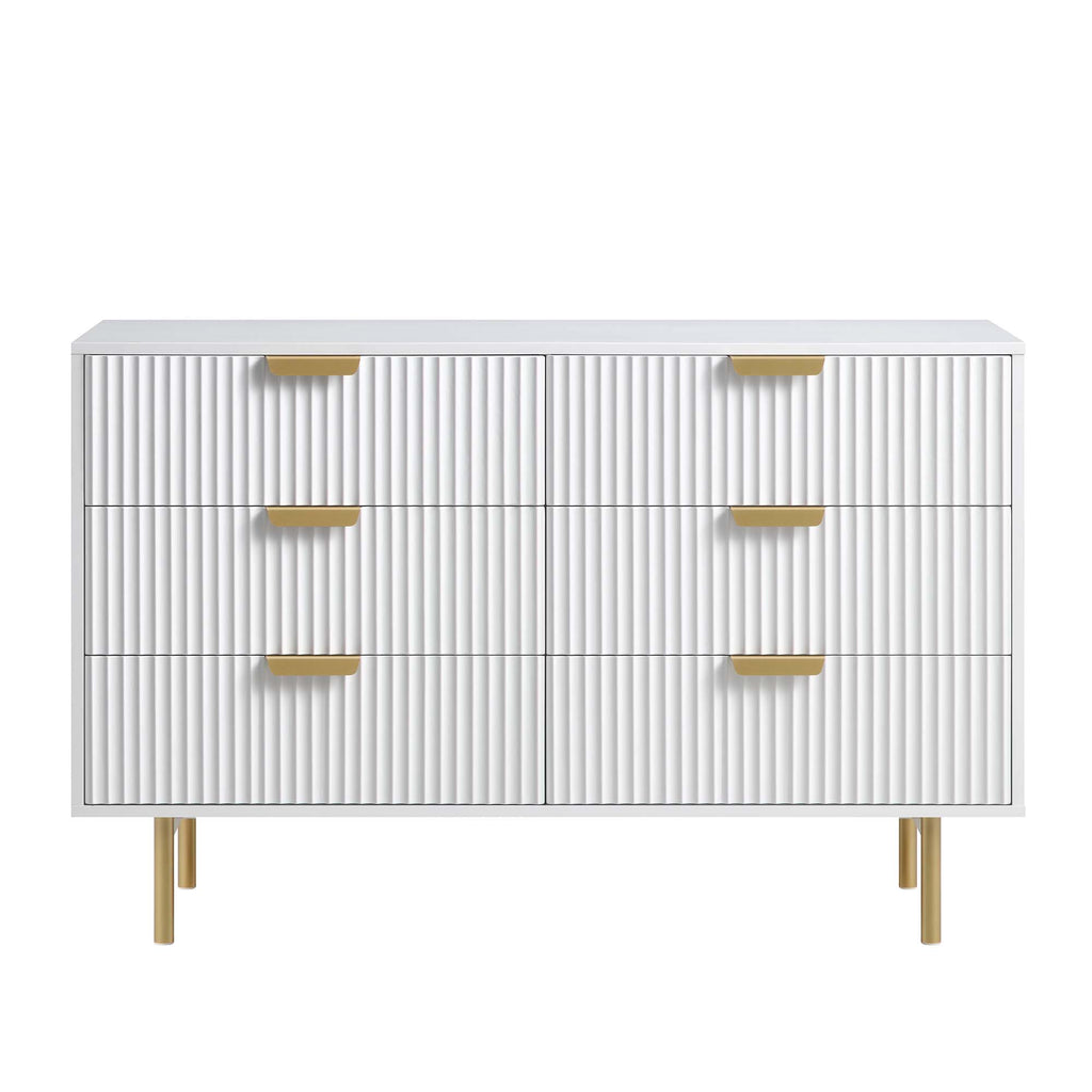 Richmond Ridged Wide Chest of 6 Drawers, Matte White | daals