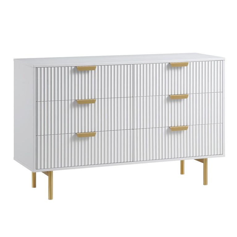 Richmond Ridged Wide Chest of 6 Drawers, Matte White | daals