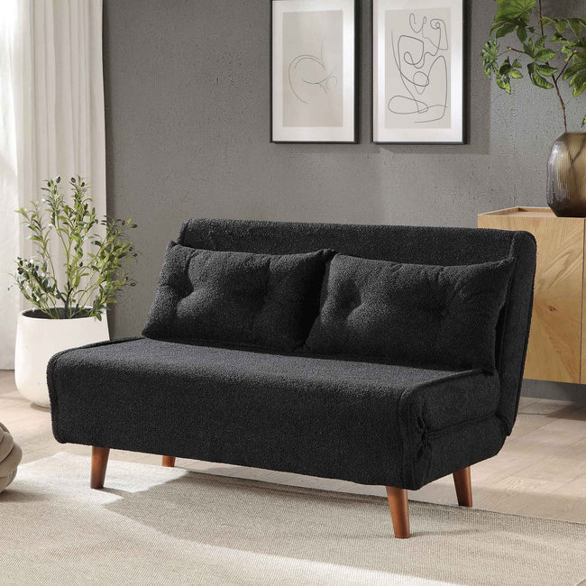 Algo Sofabed with Cushions in Charcoal Teddy Fabric 2 Seater | daals
