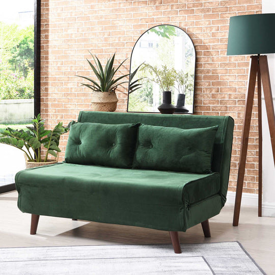 Algo 2 Seater Small Double Folding Sofa Bed With Cushion Pine Green Ve