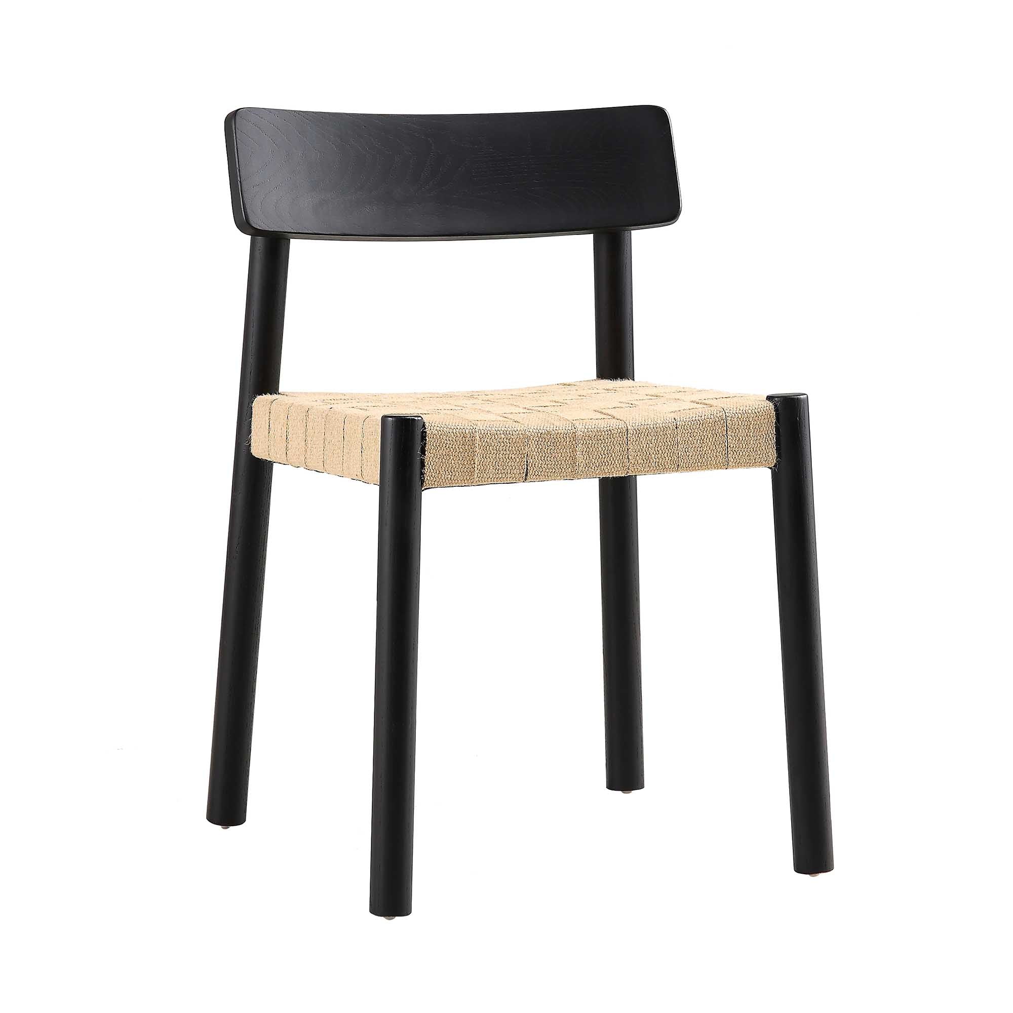 Ditton Set of 2 Elm Wood and Jute Dining Chairs, Black