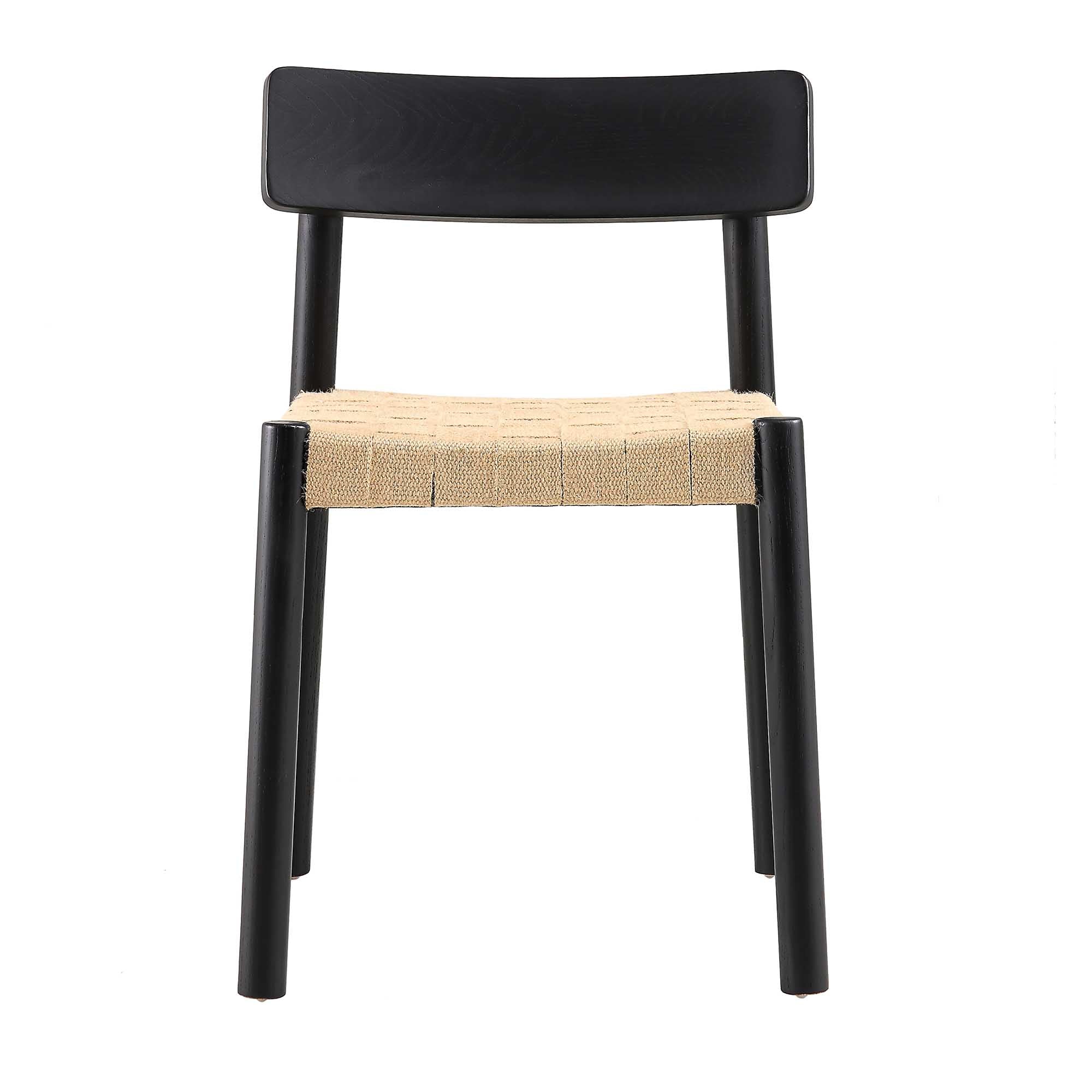 Ditton Set of 2 Elm Wood and Jute Dining Chairs, Black