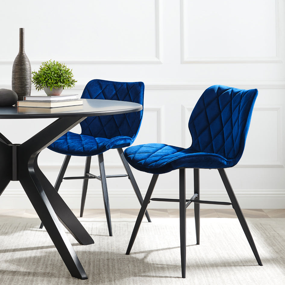 Set of 2 Ampney Velvet Diamond Stitch Dining Chairs with Metal Legs (B ...