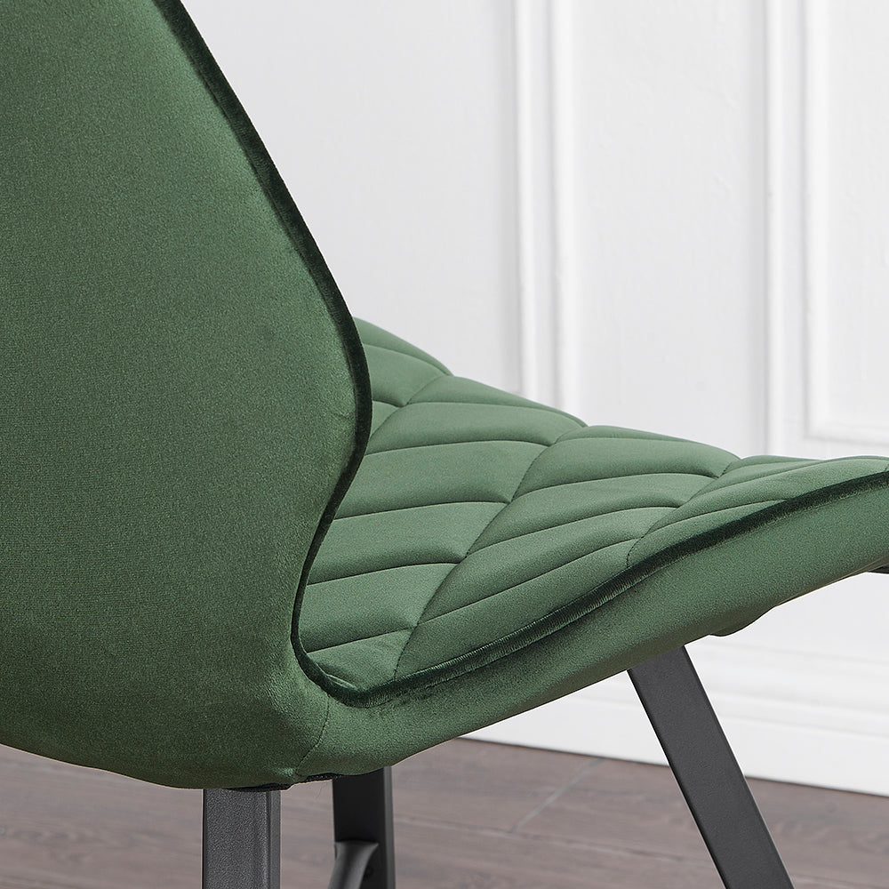 Set of 2 Ampney Velvet Diamond Stitch Dining Chairs with Metal Legs (Green Velvet)