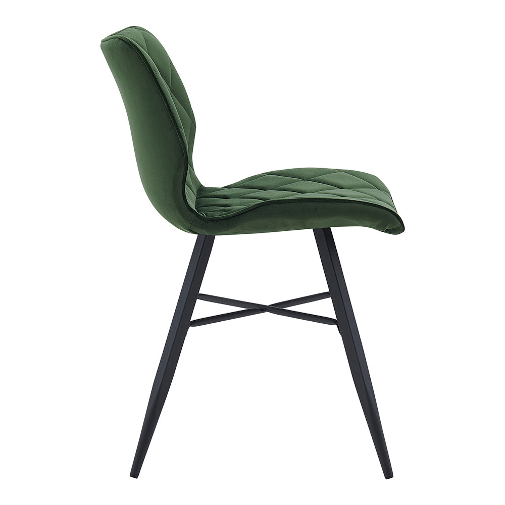 Set of 2 Ampney Velvet Diamond Stitch Dining Chairs with Metal Legs (Green Velvet)